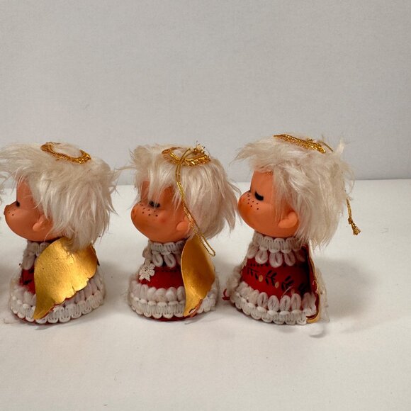 Lot 6 Vintage Christmas Ornaments Kissing Angels Felt Rubber Face - Picture 7 of 16